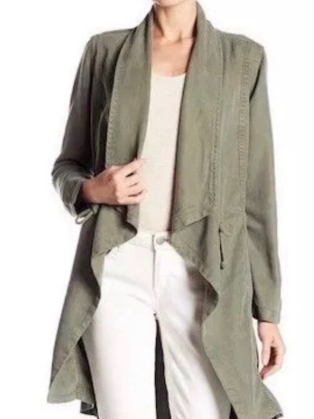 Max Jeans Olive Open-Front Drape Trench Coat